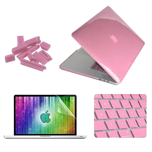 Wewoo Housse Étui rose pour MacBook Pro Retina 15.4 pouces 4 en 1 cristal dur coque de protection en plastique avec protecteur d'écran et clavier de bouchons anti-poussière