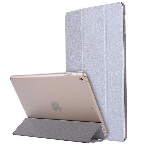 Etui en PU soie avec support tri-pliure argent pour votre Apple iPad 10.2 (2019)