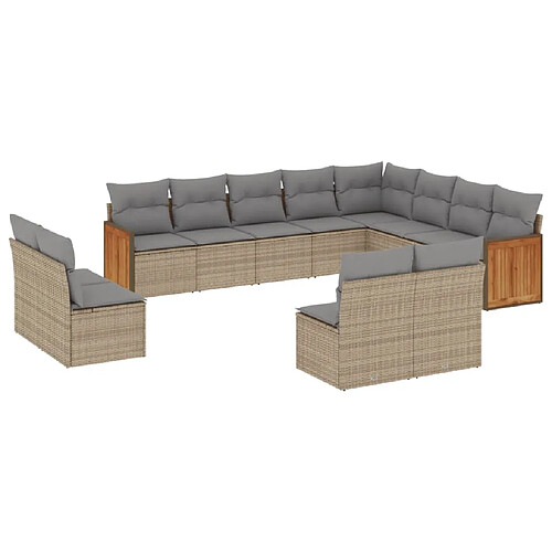 Maison Chic Salon de jardin avec coussins 12 pcs | Ensemble de Table et chaises | Mobilier d'Extérieur beige résine tressée -GKD62448