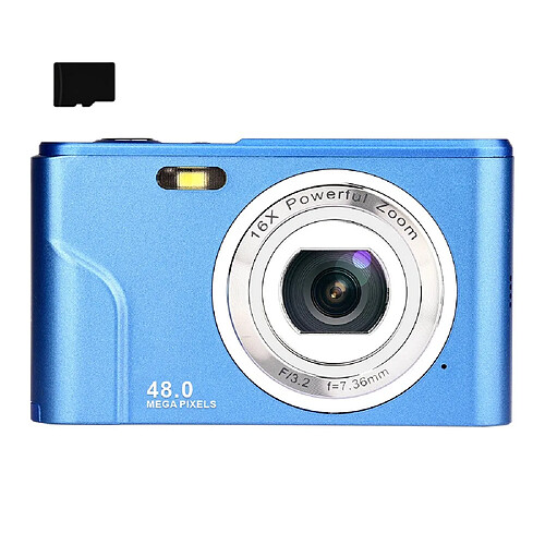 INF Appareil photo numérique avec 48 MP, HD 1080p et zoom 16x avec carte de 32 Go Blue