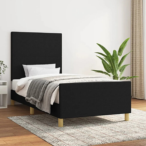 Maison Chic Lit adulte - Cadre Structure de lit avec tête de lit Contemporain Noir 90x200 cm Tissu -MN64423