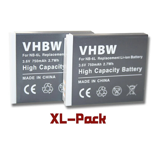 Vhbw 2 x batterie Li-Ion 750mAh (3.6V) pour appareil photo digital Canon série Ixus et Powershot, par ex. 25 IS, 310 HS, D20, S90, etc. Remplace : NB-6L.