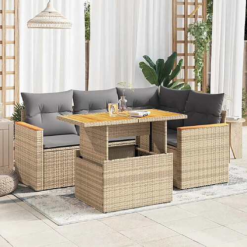 vidaXL Salon de jardin avec coussins 5 pcs beige résine tressée acacia