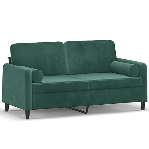 Maison Chic Canapé 2 places avec oreillers,Sofa de Salon,Canapé droit vert foncé 140 cm velours -GKD377391