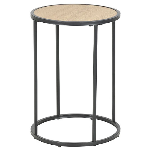 Toilinux Table d'appoint ou bout de canapé rond en MDF et métal diam.40cm - Beige et Noir