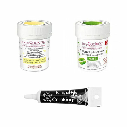 Scrapcooking 2 colorants alimentaires vert-jaune pastel + Stylo glaçage noir