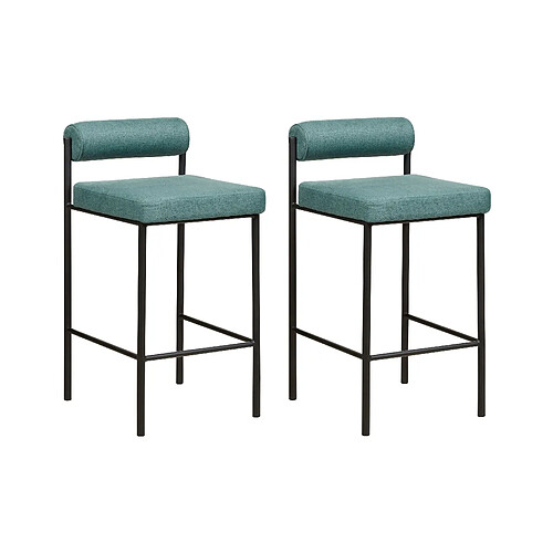 Beliani Tabouret de bar Set de 2 Tissu Bleu paon AMAYA