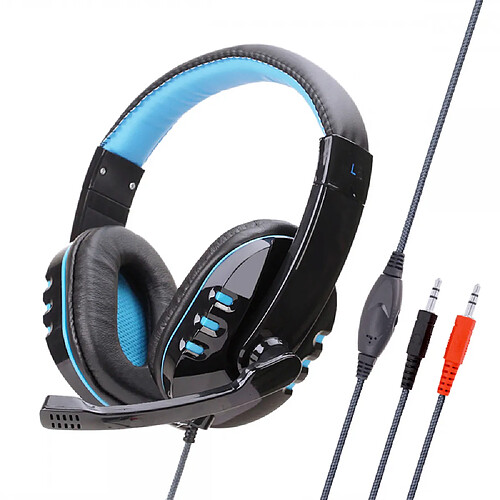 General Casque de jeu avec microphone, coussin en mousse à mémoire de forme léger et ultra doux, casque de jeu filaire avec son surround avec micro antibruit, ordinateur portable, tablette.(bleu)