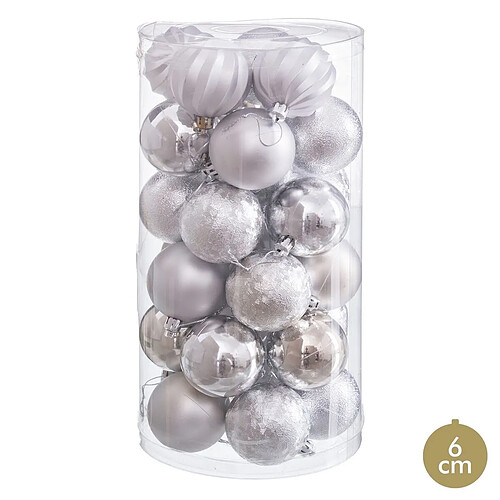 BigBuy Home Boules de Noël Argenté Plastique Ø 6 cm (30 Unités)