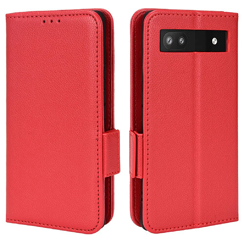 Etui en PU texture litchi, double fermeture magnétique avec support, rouge pour votre Google Pixel 6a