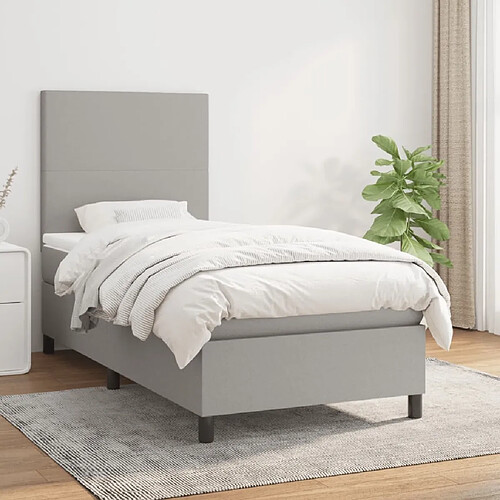 Maison Chic Lit Adulte - Lit simple Lit à sommier tapissier et matelas moelleux - Meuble de Chambre - Gris clair 90x190 cm Tissu -MN78595