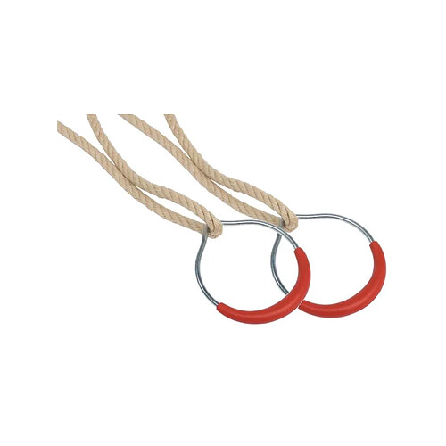 Kbt Anneaux de gymnastique en métal avec corde (Lot de 2) Cordes en chanvre synthétique.