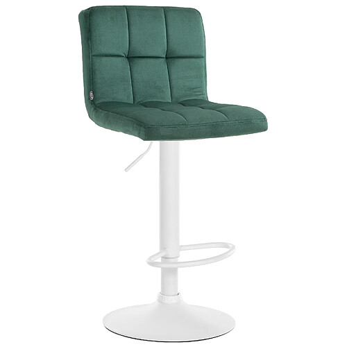 Decoshop26 Tabouret de bar chaise haute x 1 avec coutures décoratives carrées assise en velours vert pieds en métal blanc 10_0005339