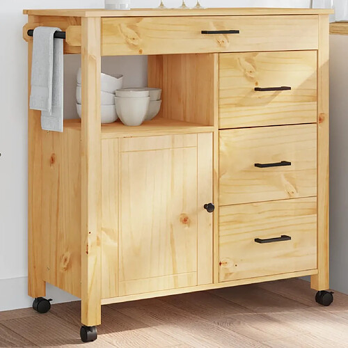 Maison Chic Desserte de cuisine | Chariot de cuisine | Meuble de rangement roulant MONZA 84x40x90 cm bois massif de pin -GKD14066