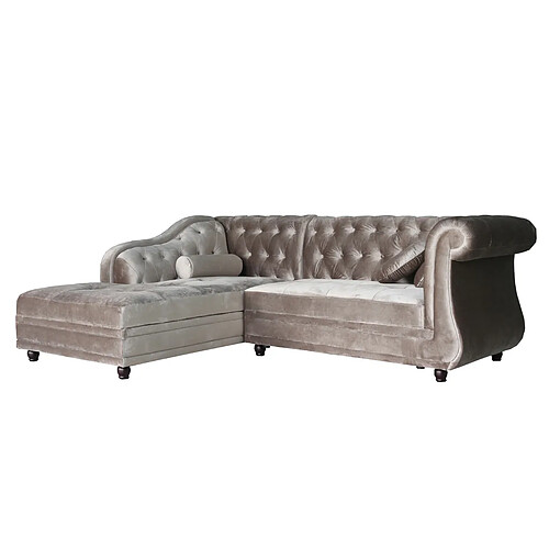 Habitat Et Jardin Canapé d'angle tissu chesterfield Aliza - 5 places - Taupe clair