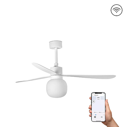 Faro Barcelona Ventilateur de Plafond Led Blanc Grande Boule Smart 20W 2700K, 6 Vitesses