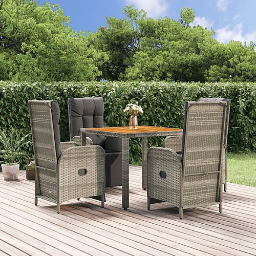 Salle à manger de jardin 5 pcs,Table et chaise à dîner avec coussins Gris -MN72724