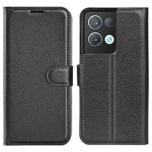 Etui en PU texture litchi, anti-écaillage avec support pour votre Oppo Reno8 Pro + 5G/Reno8 Pro 5G (Global Version) - noir