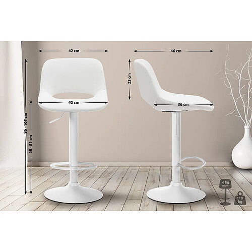 Non Tabouret de bar Camden simili cuir blanc