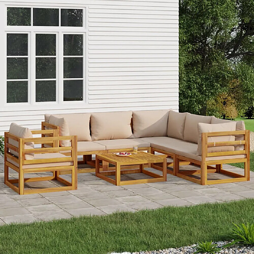 vidaXL Salon de jardin 7 pcs avec coussins taupe bois massif