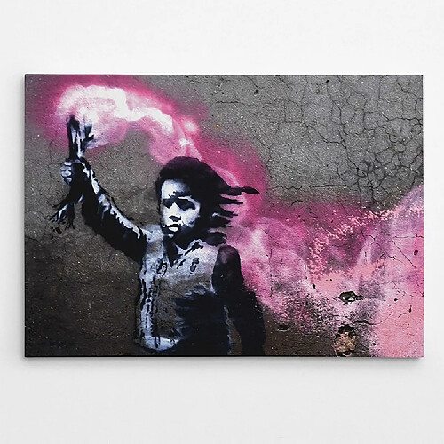 EPIKASA Impression sur Toile Banksy Enfant Migrant, Rose, Polyester, 100x3x70 cm