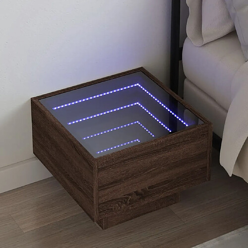 vidaXL Table de chevet avec LED infini chêne marron 40x40x30 cm