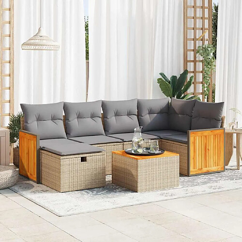 vidaXL Salon de jardin avec coussins 7 pcs beige résine tressée