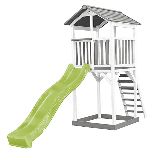 AXI Beach Tower Aire de Jeux avec Toboggan en VERT Clair & Bac à Sable | Grande Maison Enfant extérieur en Gris & BLANC | Cabane de Jeu en Bois FSC