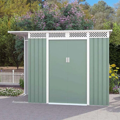 Soana Garden Shed Abri de jardin tôle galvanisée verte boîte à outils Tyrol NATURE 257X142x184cm