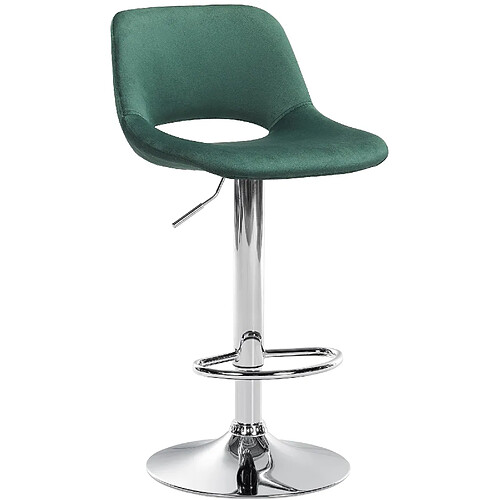 Decoshop26 Tabouret de bar chaise haute x1 avec repose-pieds en velours vert piètement métallique chromé 10_0004592