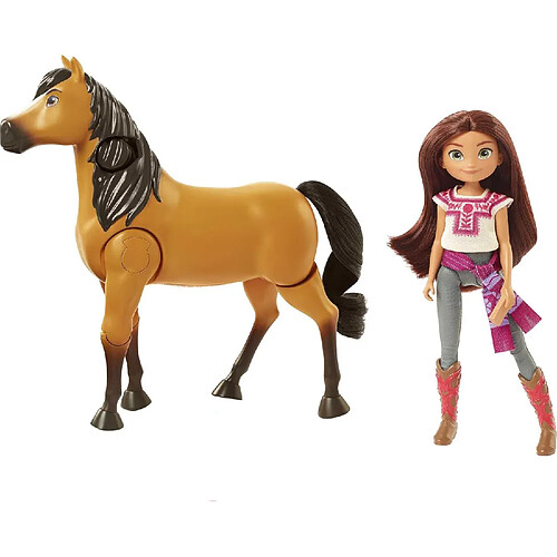 Mattel Cheval Galopant Articulé et Poupée Lucky Spirit l'Indomptable avec Accessoires Multicolore