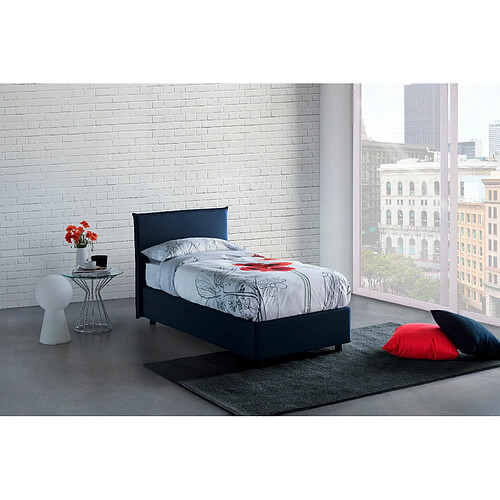 Autrement Talamo Italia Lit double Anna avec conteneur, Made in Italy, en tissu amovible, 160x190 cm, avec ouverture frontale, Bleu, avec matelas inclus.