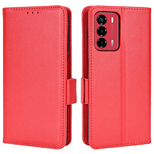 Etui en PU texture litchi avec support, rouge pour votre ZTE Blade A72/Blade V40 Vita