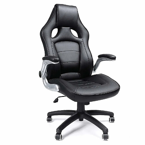 SONGMICS Fauteuil de sport Racing, avec siège épais et fonction d'inclinaison, Chaise pour ordinateur, hauteur réglable simili cuir Noir OBG62B