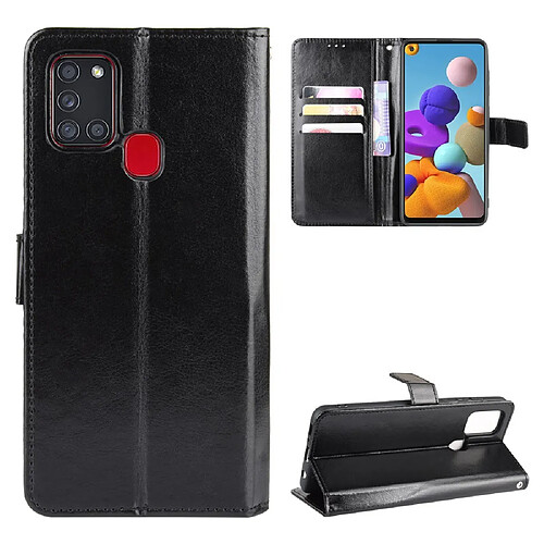 Etui en PU cheval fou avec support noir pour votre Samsung Galaxy A21s