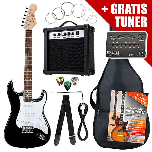 Rocktile ST Pack Guitare électrique set en noir y compris les amplificateurs, sac, tuner, câbles