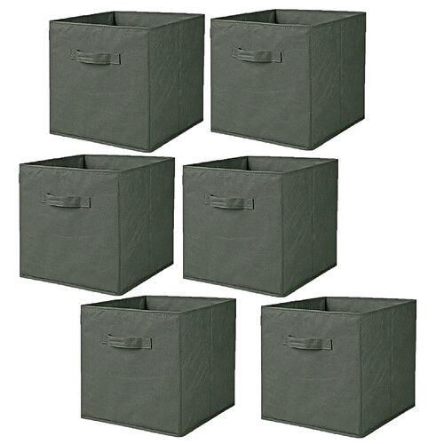 Toilinux Lot de 6 cubes de rangement pliables en tissus avec poignée - 30x30x30cm - Vert Romarin