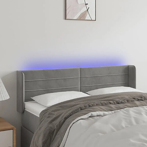 Maison Chic Tête de lit scandinave à LED,meuble de chambre Gris clair 147x16x78/88 cm Velours -MN22987