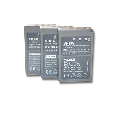 vhbw 3x batterie pour caméra, compatible avec Olympus Pen E-PL9, remplace PS-BLS5 (900mAh, 7,2V, Li-Ion)