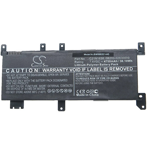 vhbw batterie compatible avec Asus X442UN-1B, X442UN-AH8203T, X442UN-FA028T, X442UN-FA031T, X442UQ laptop (4750mAh, 7,6V, Li-Polymère, noir)