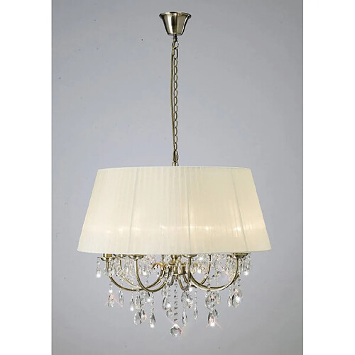 Luminaire Center Suspension Olivia avec Abat jour crème 8 Ampoules laiton antique/cristal