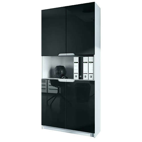 Mpc Armoire De Bureau Blanc Mat Et Noir Laqué (lxhxp) : 82 X 184 X 37