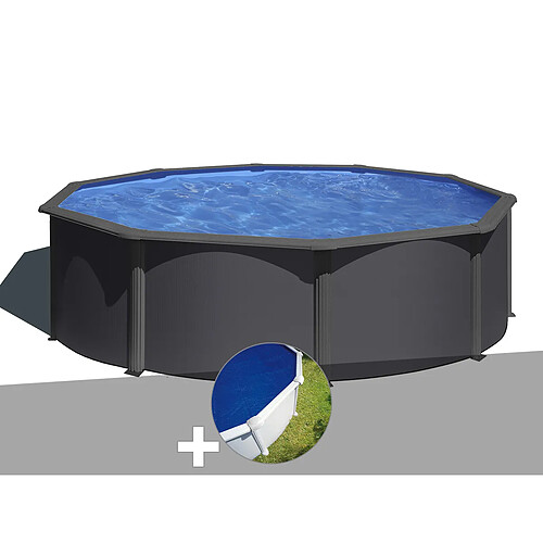 Kit piscine acier gris anthracite Gré Louko ronde 3,70 x 1,22 m + Bâche à bulles