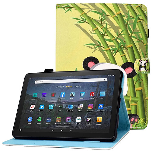 Etui en PU motif piqué, magnétique avec support pour votre Amazon Fire HD 10 Plus (2021) - panda et bambou