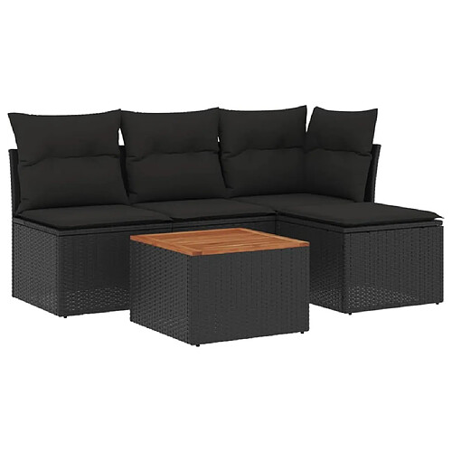 Maison Chic Ensemble de 5 Tables et chaises d'extérieur avec coussins,Salon de jardin noir résine tressée -GKD801834