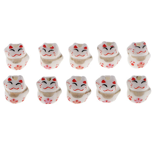 10 pièces en céramique chance chat maneki neko en porcelaine entretoise perles 12x14mm