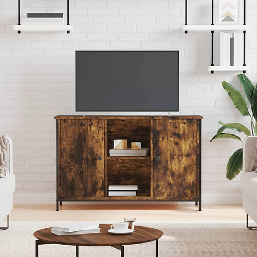 Maison Chic Meuble TV scandinave - Banc TV pour salon chêne fumé 100x35x65 cm bois d'ingénierie -MN80246