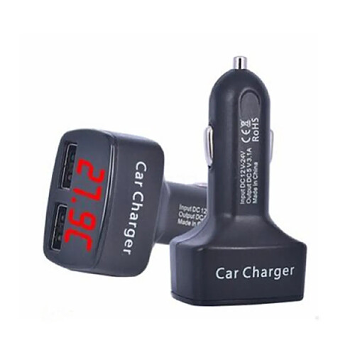 YP Select Chargeur de voiture Dual 2 USB Testeur de courant de tension Adapte-NOIR ROUGE