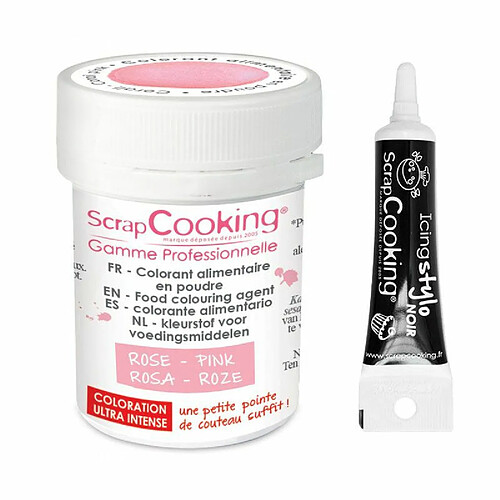 Scrapcooking Colorant alimentaire en poudre rose poudré + Stylo glaçage noir