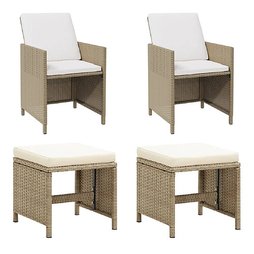 vidaXL Chaises de jardin avec tabourets lot de 2 Résine tressée Beige